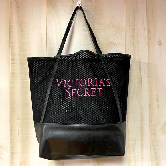 Victoria's Secret Handbags - Victoria’s Secret Black Mesh Leather Tote Bag